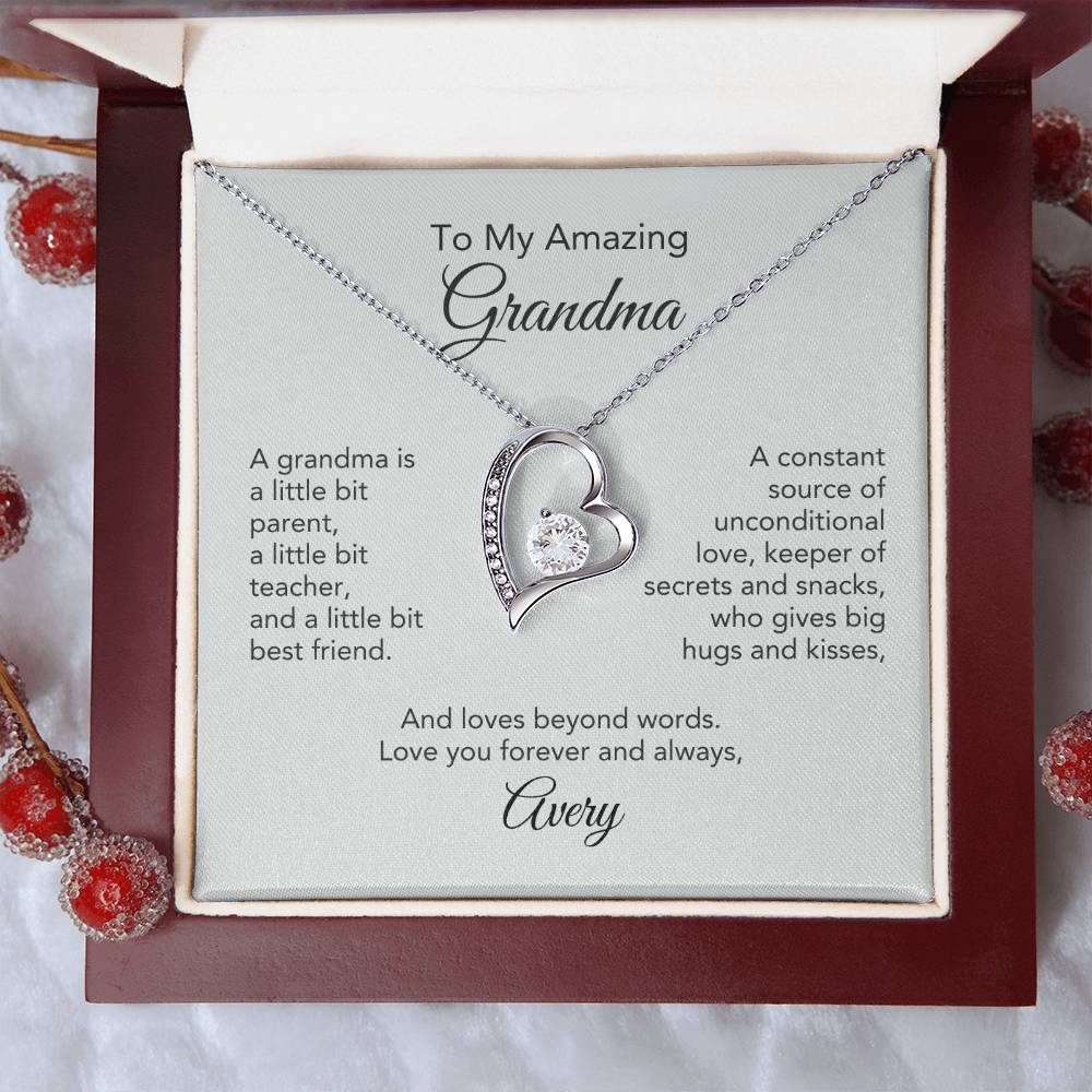 Grandma's Love Story: Heart Necklace Gifts - A Precious Keepsake! Personalized Card