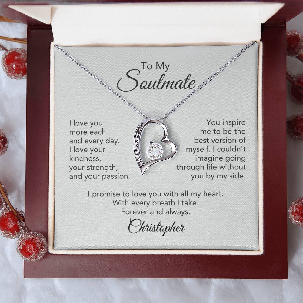 Soulmate Gift for Her Heart Necklace Girlfriend Gift Necklace for Wife Personalized Card