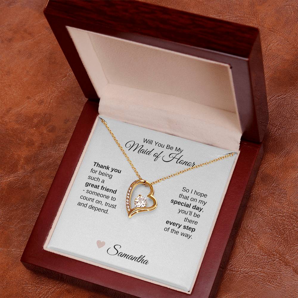 Will You Be My Maid of Honor Proposal Gift Gold Heart Necklace