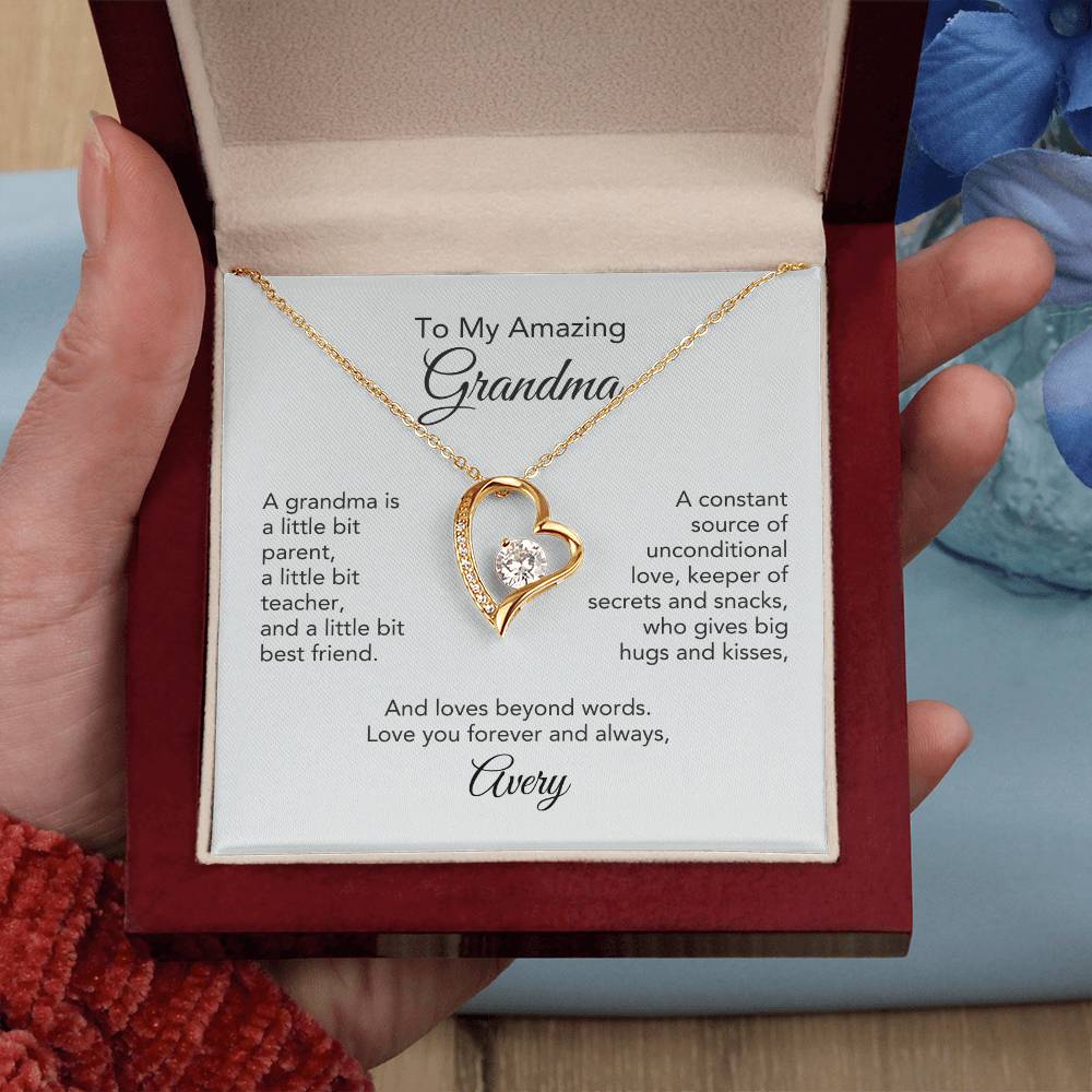 Grandma's Love Story: Heart Necklace Gifts - A Precious Keepsake! Personalized Card