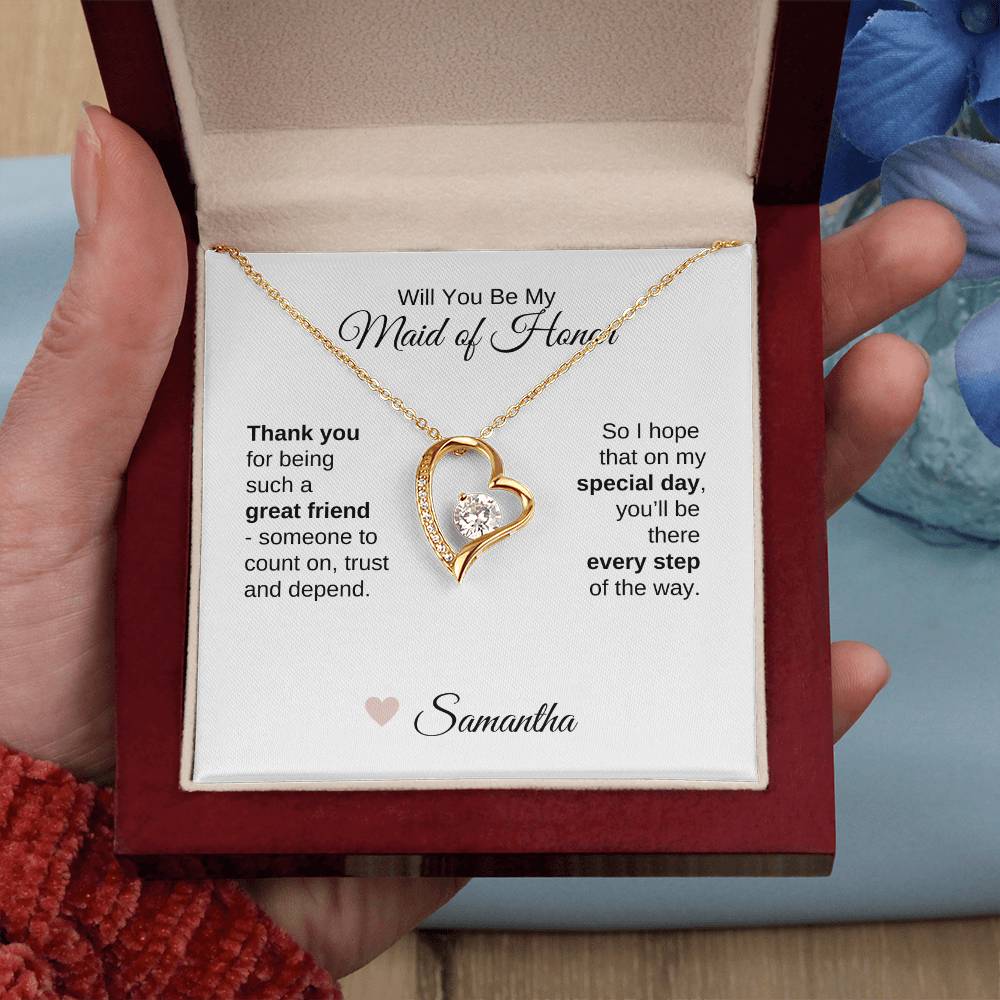 Will You Be My Maid of Honor Proposal Gift Gold Heart Necklace