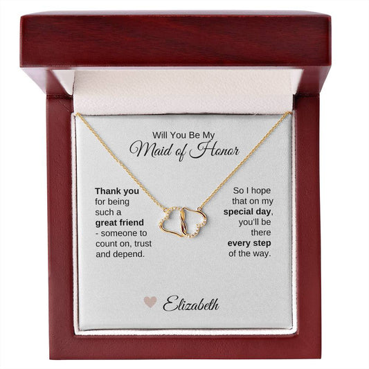 Will You Be My Maid of Honor Proposal Gift Solid Gold Hearts Necklace