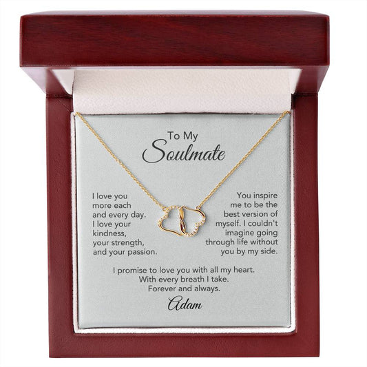 Soulmate Gift for Her Solid Gold Hearts Diamond Necklace Girlfriend Gift Necklace for Wife Personalized Card