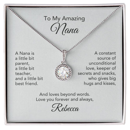 Graceful Glamour: White Gold Pendant Necklace with Personalized Message Card for Nana - Timeless Elegance!