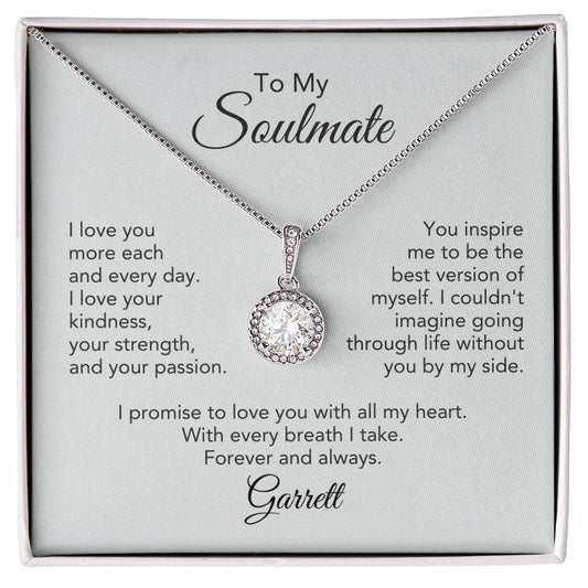 Soulmate Gift for Her White Gold Necklace Girlfriend Gift Necklace for Wife Personalized Card