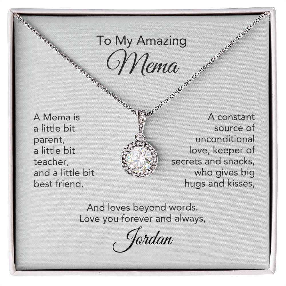 Graceful Glamour: Personalized White Gold Pendant Necklace Gift for Mema - Timeless Elegance!