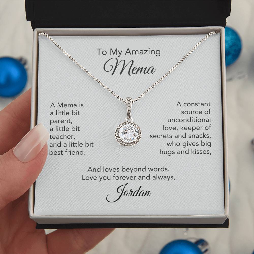 Graceful Glamour: Personalized White Gold Pendant Necklace Gift for Mema - Timeless Elegance!