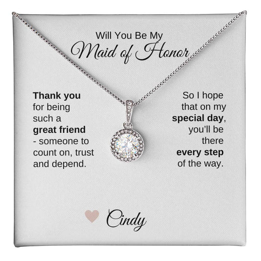 Will You Be My Maid of Honor Proposal Gift White Gold Necklace