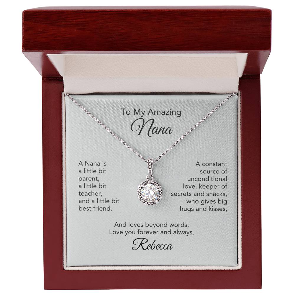 Graceful Glamour: White Gold Pendant Necklace with Personalized Message Card for Nana - Timeless Elegance!