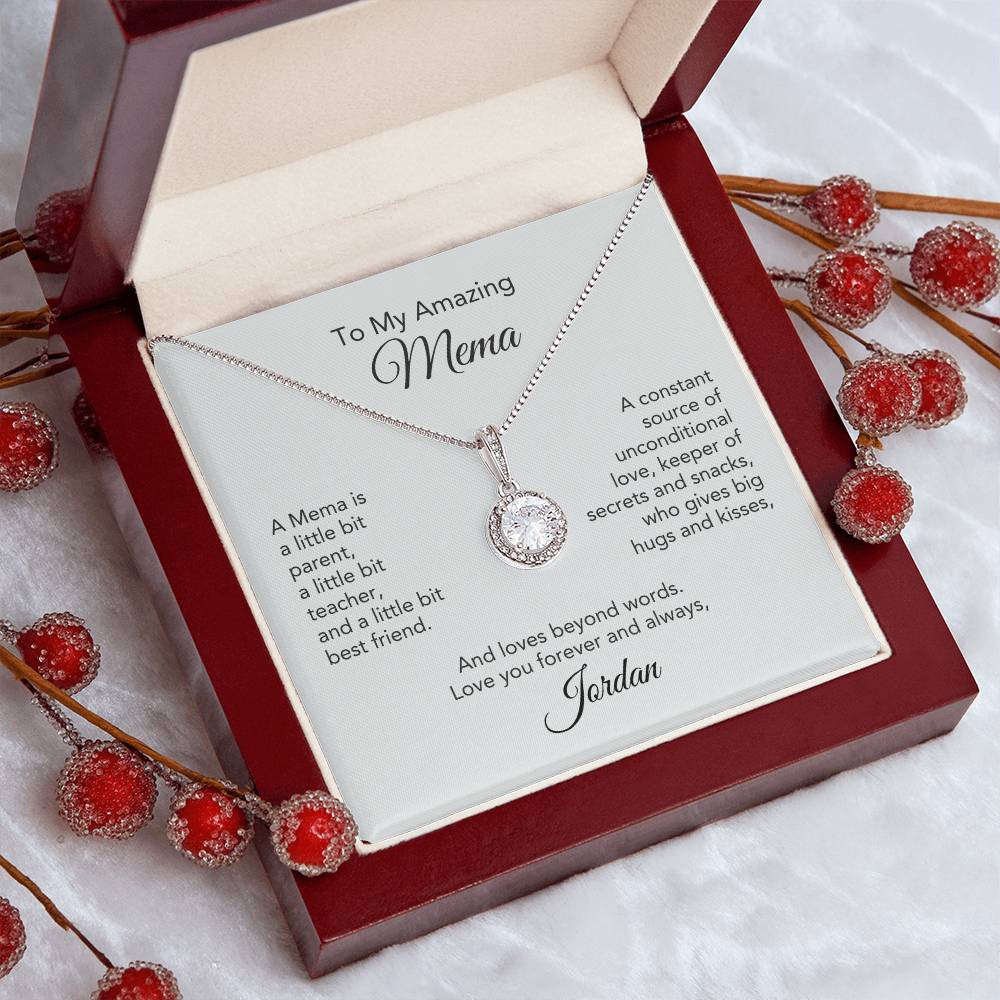 Graceful Glamour: Personalized White Gold Pendant Necklace Gift for Mema - Timeless Elegance!