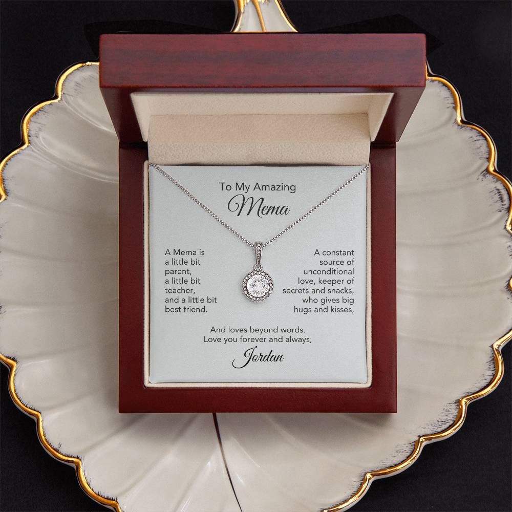 Graceful Glamour: Personalized White Gold Pendant Necklace Gift for Mema - Timeless Elegance!