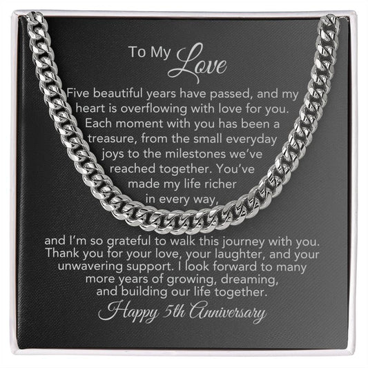 5 Year Anniversary Present for Him 5th Year Anniversary Gifts for Him, Cuban Chain