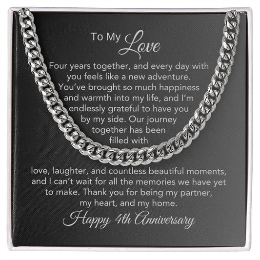 4th Year Anniversary Gift for Him Four Year Anniversary Gifts for Him, Cuban Chain