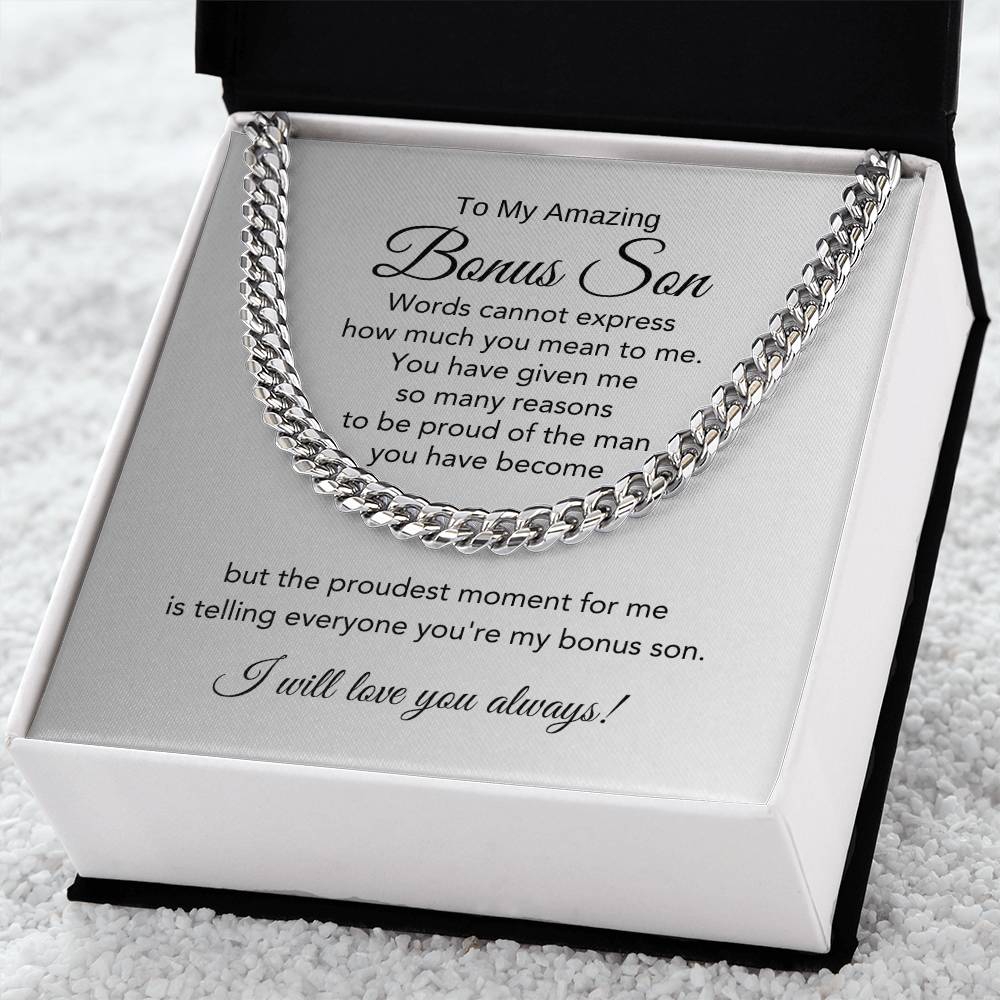 Bonus Son Gifts for Stepson Gifts Step Son Gifts Cuban Link Chain Necklace - MKT Custom Jewelry