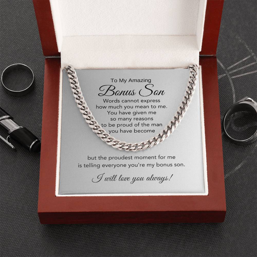 Bonus Son Gifts for Stepson Gifts Step Son Gifts Cuban Link Chain Necklace - MKT Custom Jewelry