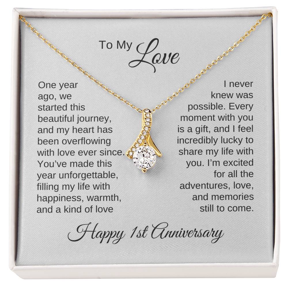 One Year Anniversary Gift for Her One Year Anniversary, Gold Ribbon Necklace