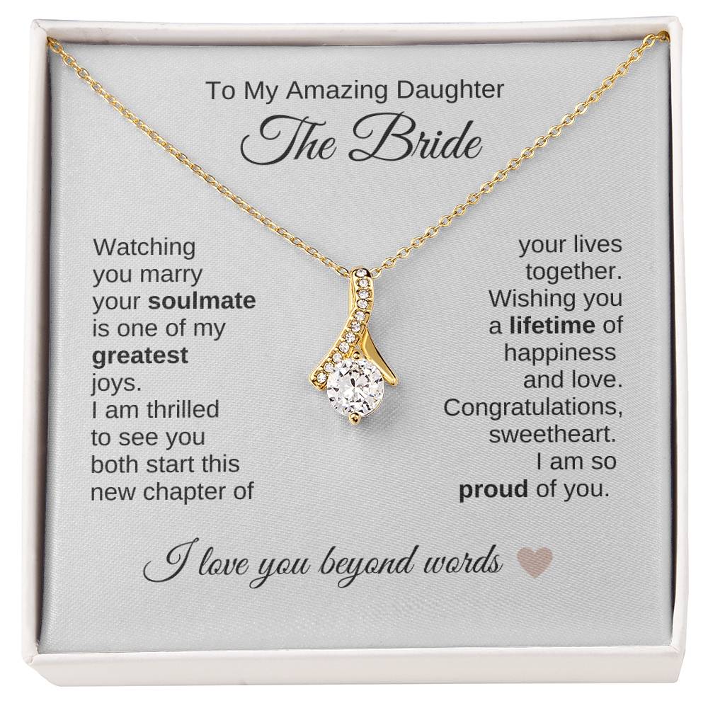 Daughter Wedding Gift Wedding Present for Daughter Gold Ribbon Necklace - MKT Custom Jewelry