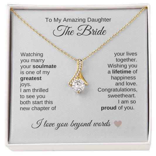 Daughter Wedding Gift Wedding Present for Daughter Gold Ribbon Necklace - MKT Custom Jewelry