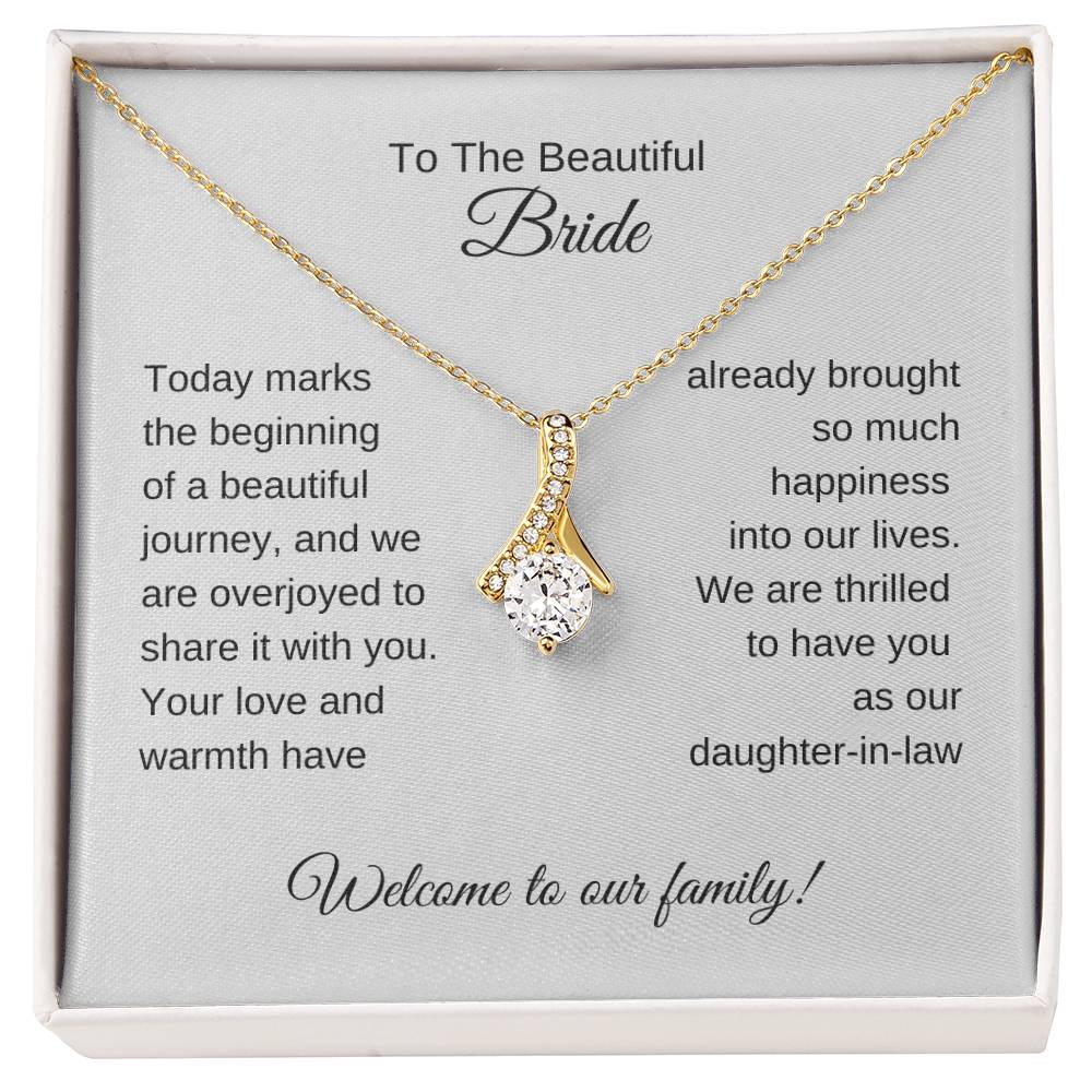 Daughter In Law Gift For Wedding, Gold Ribbon Necklace, Wedding Gift Daughter-In-Law