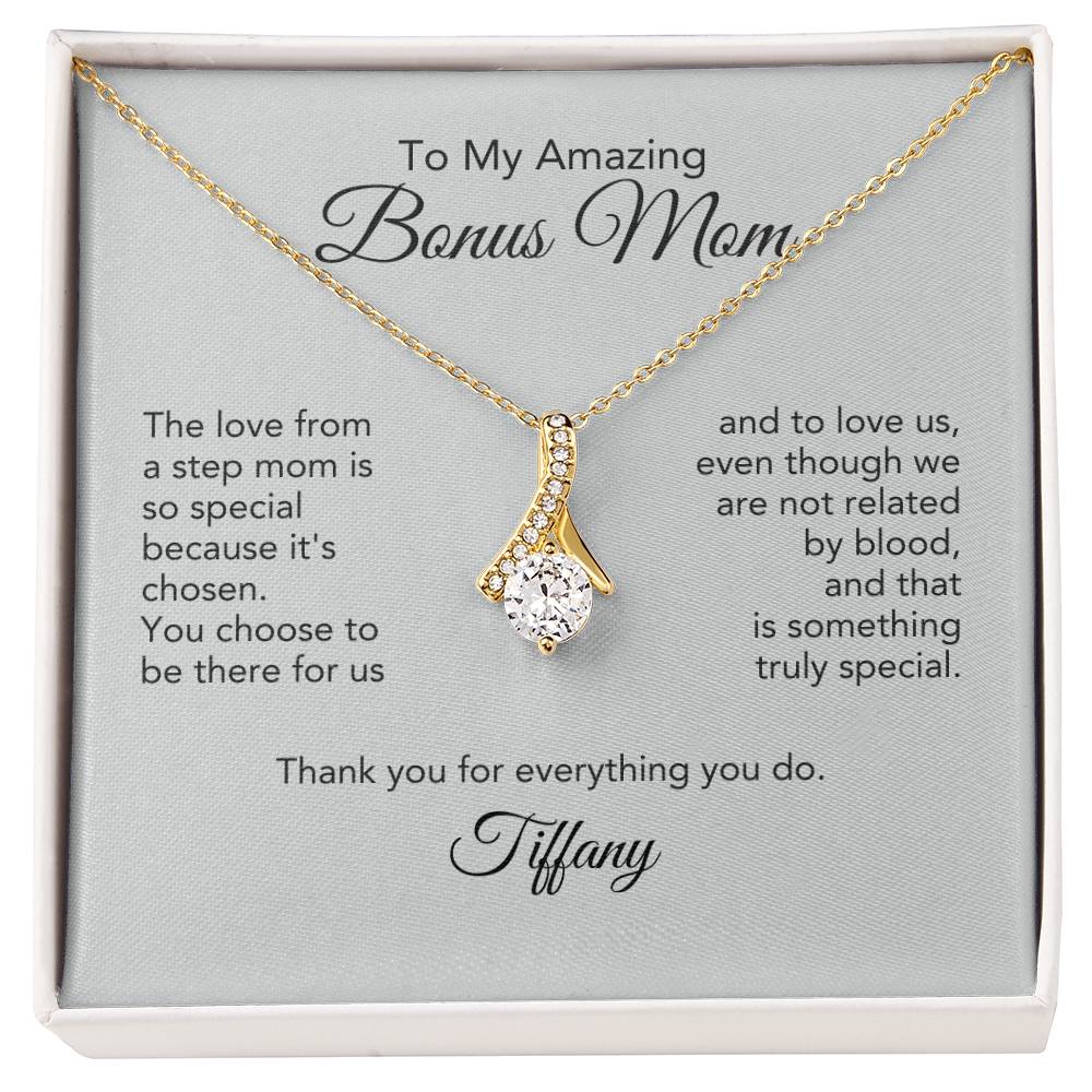 Bonus Mom Gifts for Step Mom Gold Ribbon Necklace - MKT Custom Jewelry