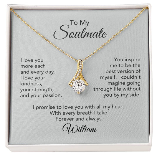 Soulmate Gift for Her Ribbon Necklace Girlfriend Gift Necklace for Wife Personalized Card