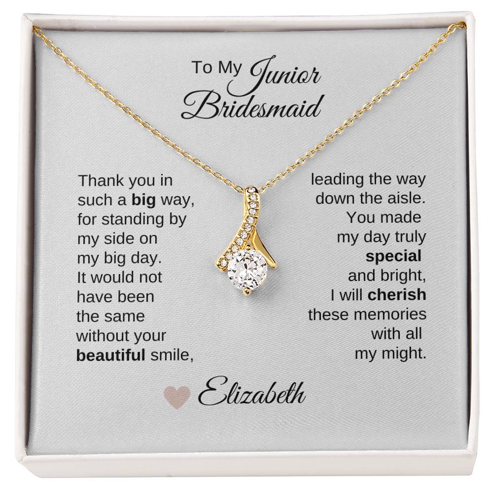 Junior Bridesmaid Gifts Wedding Bridal Party Gifts Gold Ribbon Necklace - MKT Custom Jewelry