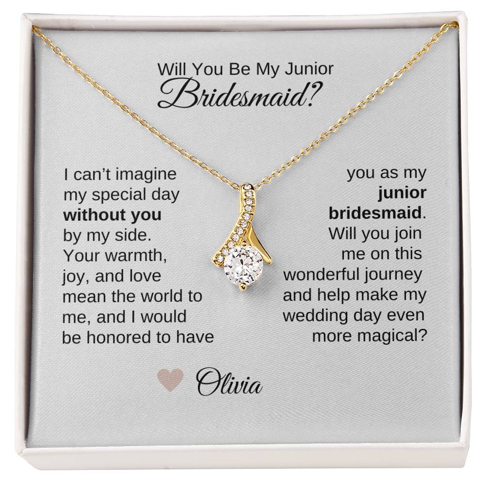 Junior Bridesmaid Proposal Gift, Gold Ribbon Necklace, Jr Bridesmaid Gift