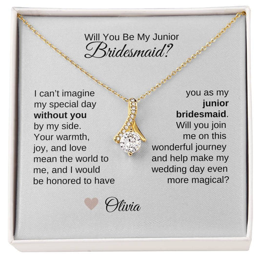 Junior Bridesmaid Proposal Gift, Gold Ribbon Necklace, Jr Bridesmaid Gift