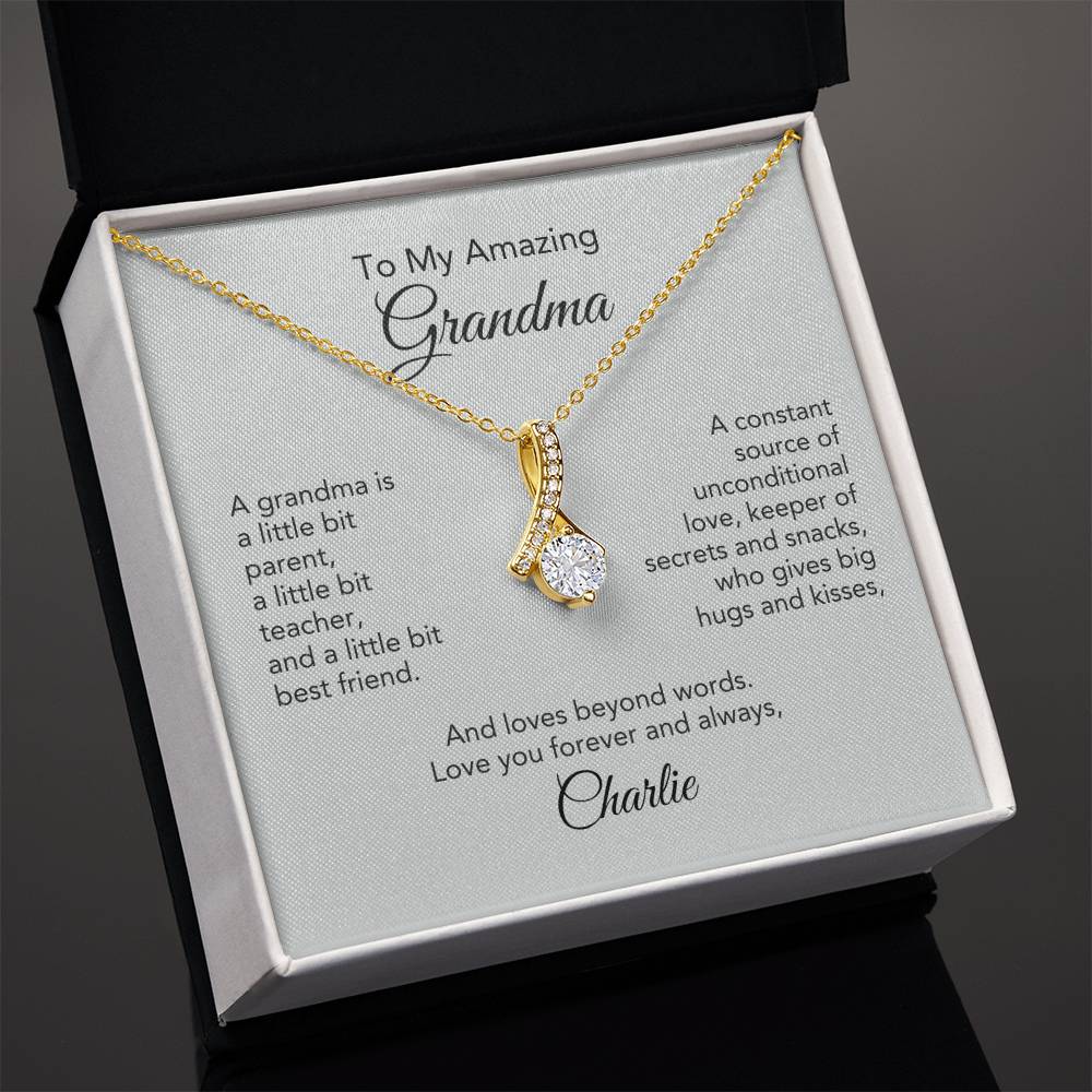 Golden Memories: Ribbon Pendant Necklace Gift for Grandma - Elegant Sentiments!