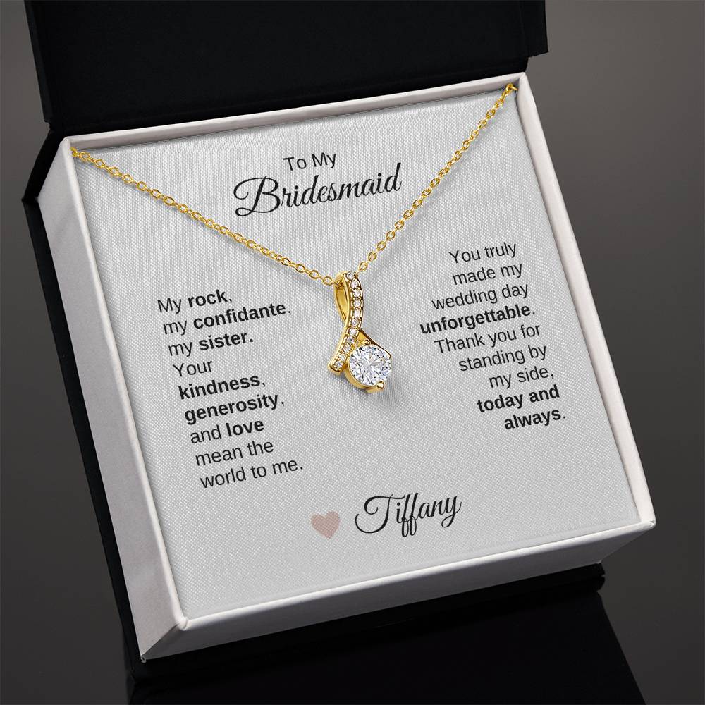 Bridesmaids Wedding Day Gifts Bridal Party Gifts Gold Ribbon Necklace