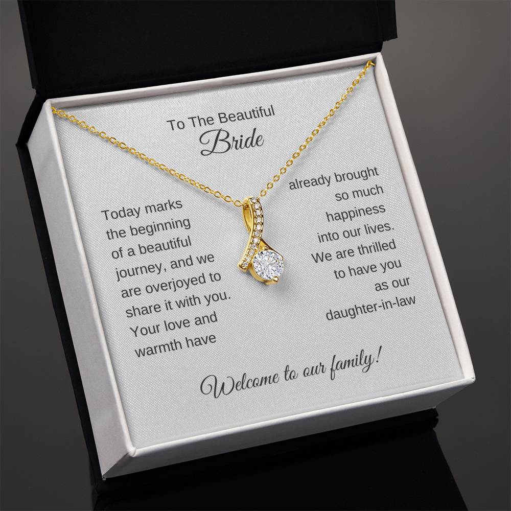 Daughter In Law Gift For Wedding, Gold Ribbon Necklace, Wedding Gift Daughter-In-Law