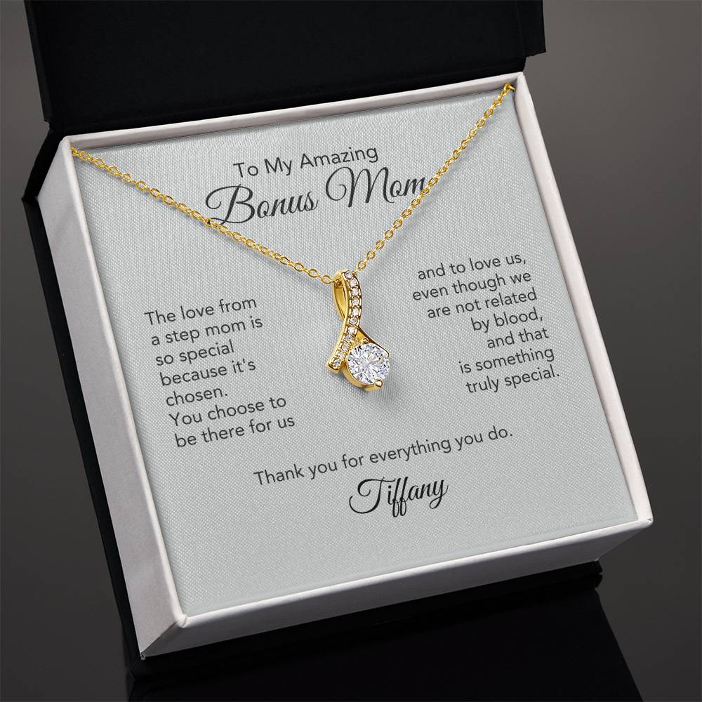 Bonus Mom Gifts for Step Mom Gold Ribbon Necklace - MKT Custom Jewelry