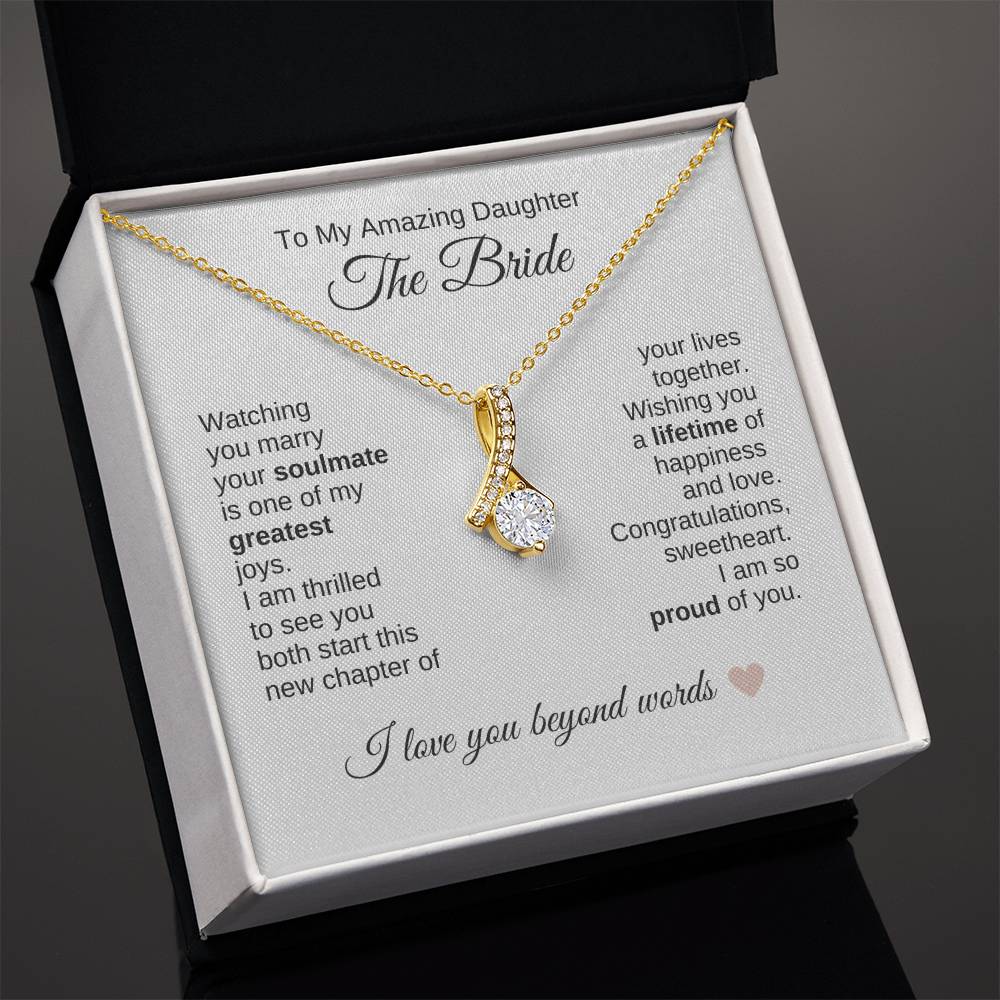 Daughter Wedding Gift Wedding Present for Daughter Gold Ribbon Necklace - MKT Custom Jewelry