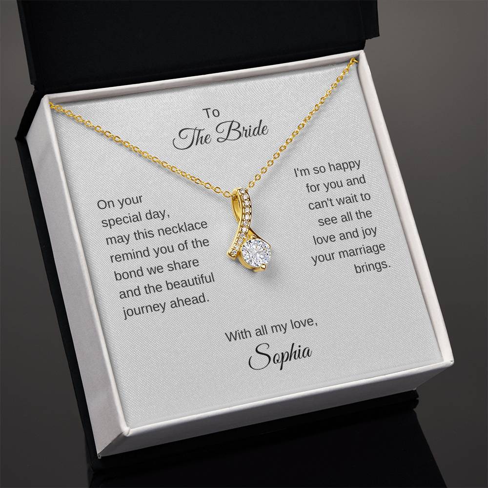 Gift for Best Friend Wedding, Gold Ribbon Necklace, Gift on Wedding for Friend