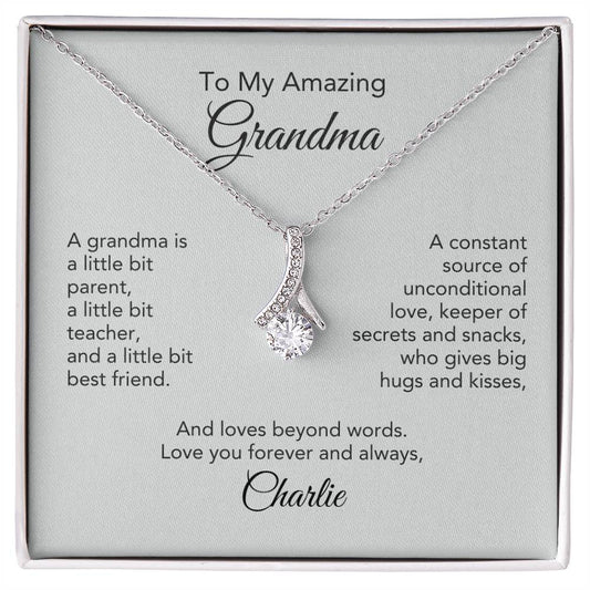 Golden Memories: Ribbon Pendant Necklace Gift for Grandma - Elegant Sentiments!