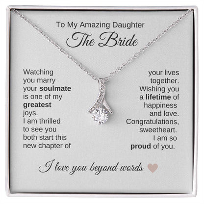 Daughter Wedding Gift Wedding Present for Daughter Gold Ribbon Necklace - MKT Custom Jewelry