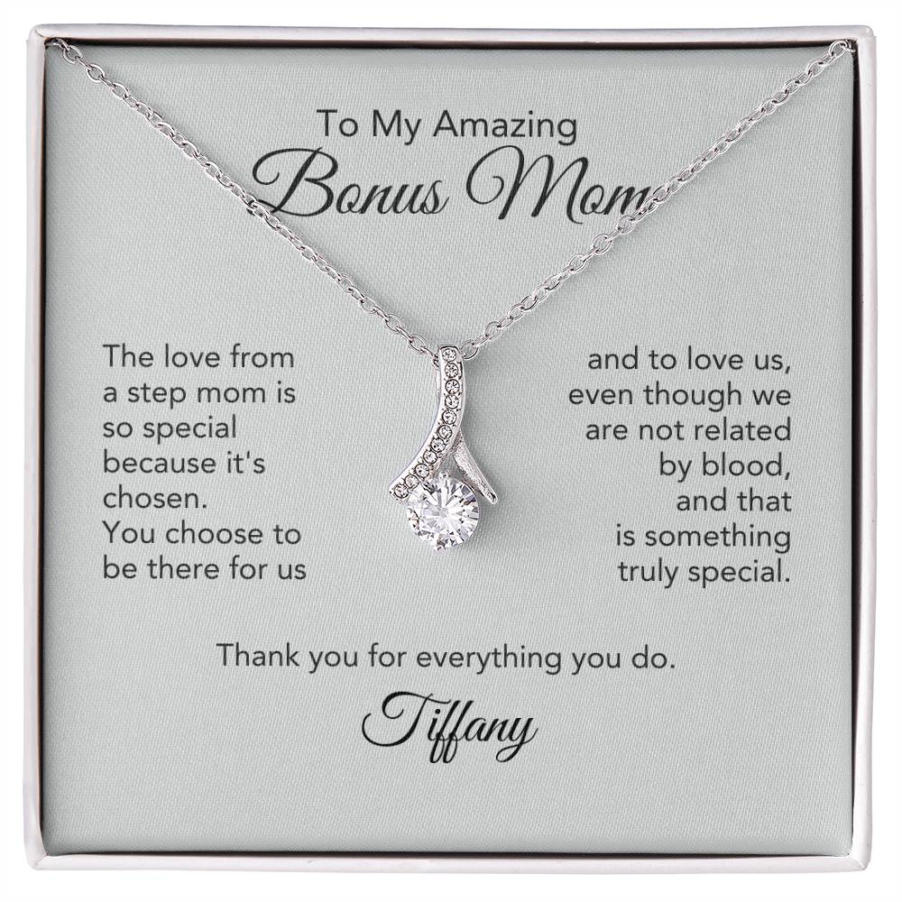 Bonus Mom Gifts for Step Mom Gold Ribbon Necklace - MKT Custom Jewelry