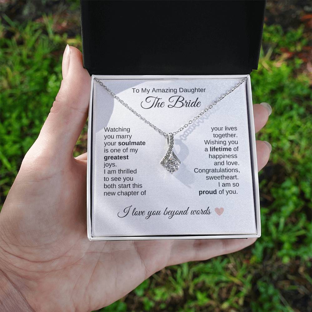 Daughter Wedding Gift Wedding Present for Daughter Gold Ribbon Necklace - MKT Custom Jewelry