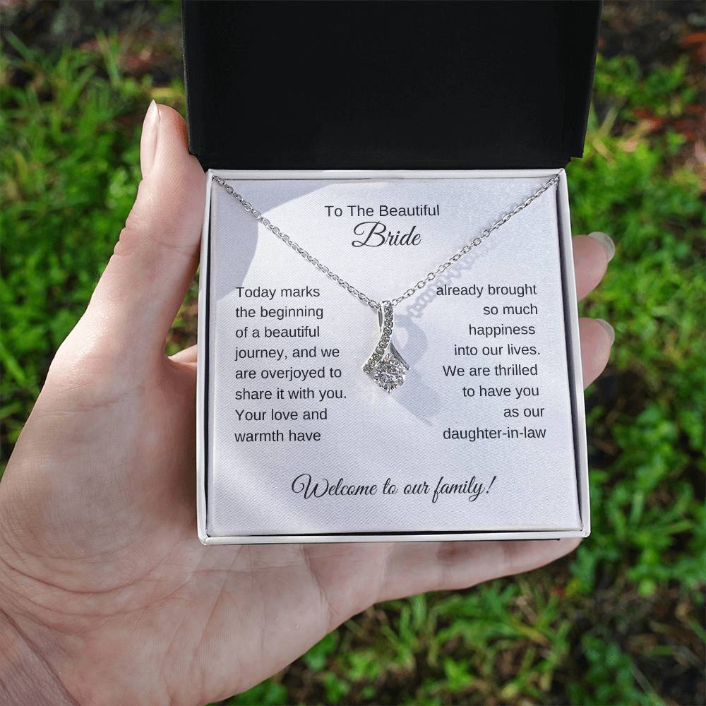 Daughter In Law Gift For Wedding, Gold Ribbon Necklace, Wedding Gift Daughter-In-Law