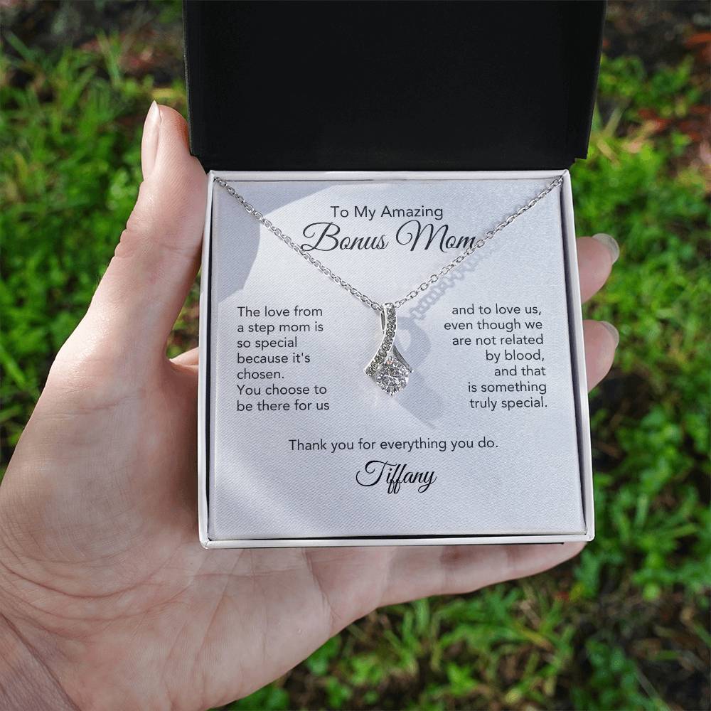 Bonus Mom Gifts for Step Mom Gold Ribbon Necklace - MKT Custom Jewelry