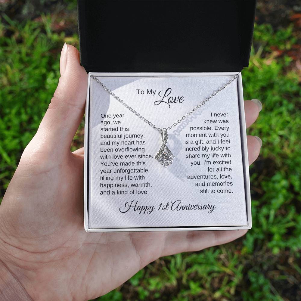 One Year Anniversary Gift for Her One Year Anniversary, Gold Ribbon Necklace