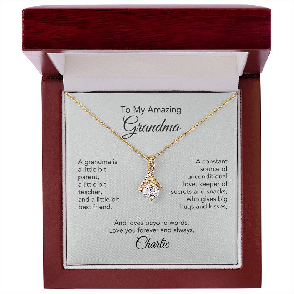 Golden Memories: Ribbon Pendant Necklace Gift for Grandma - Elegant Sentiments!