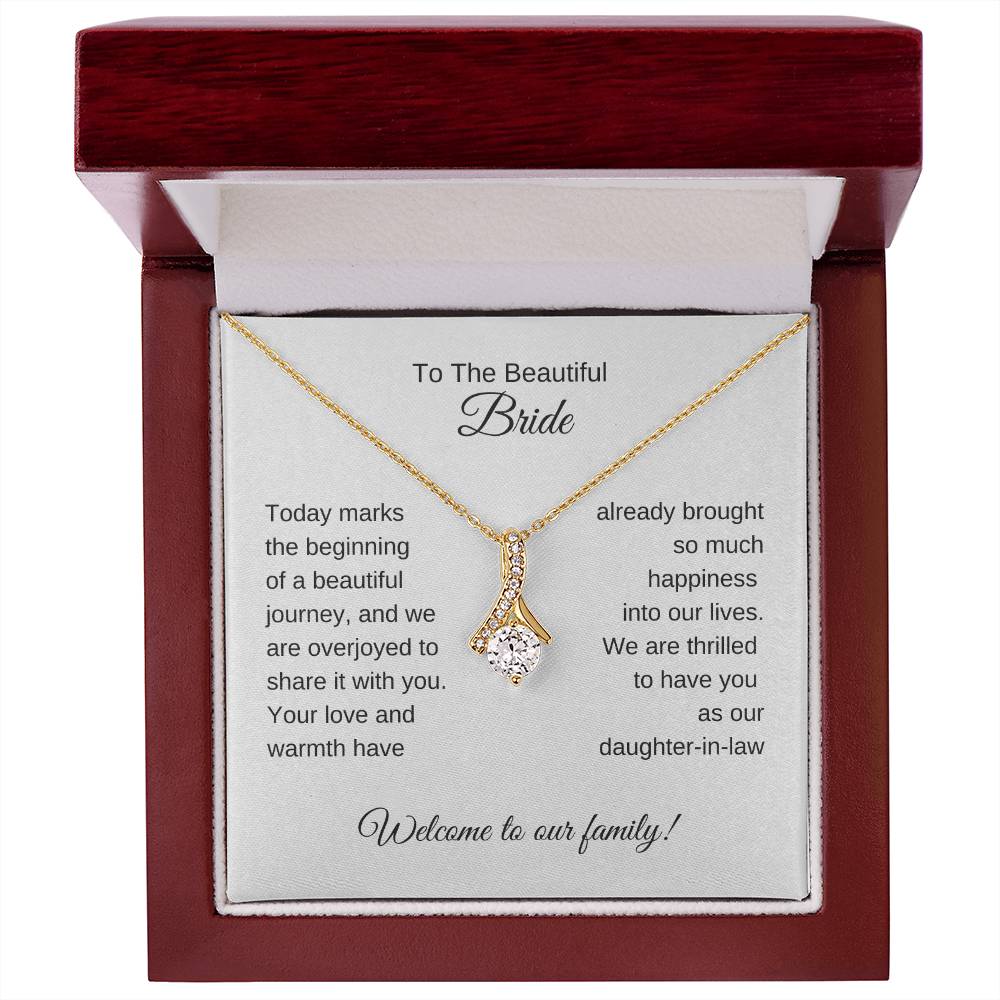 Daughter In Law Gift For Wedding, Gold Ribbon Necklace, Wedding Gift Daughter-In-Law