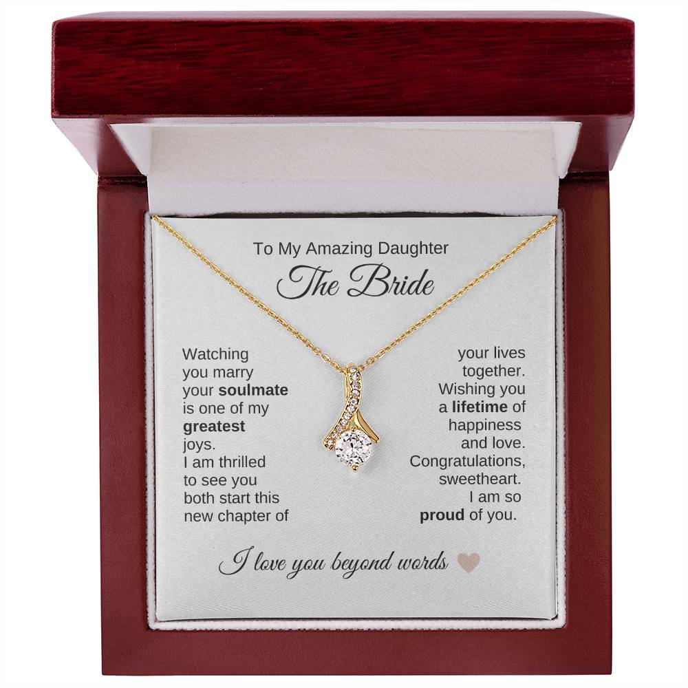 Daughter Wedding Gift Wedding Present for Daughter Gold Ribbon Necklace - MKT Custom Jewelry