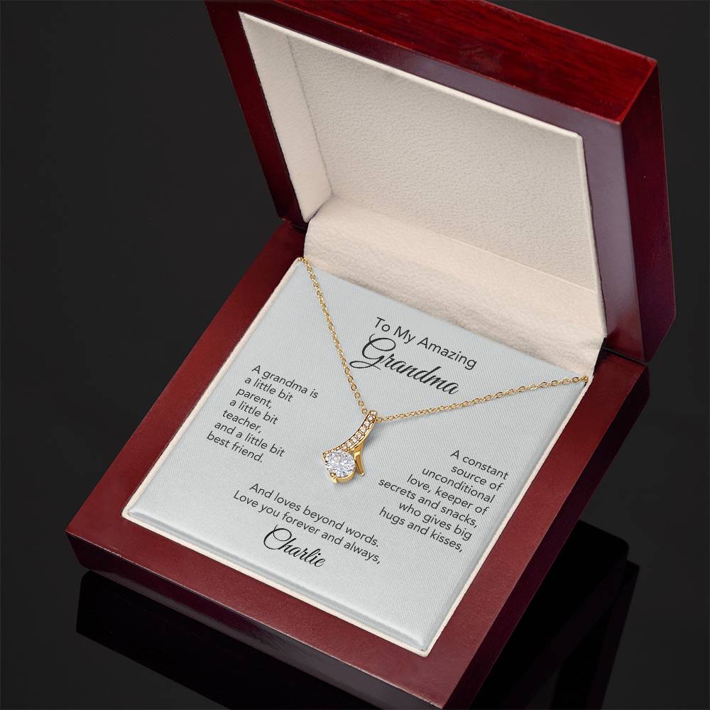 Golden Memories: Ribbon Pendant Necklace Gift for Grandma - Elegant Sentiments!