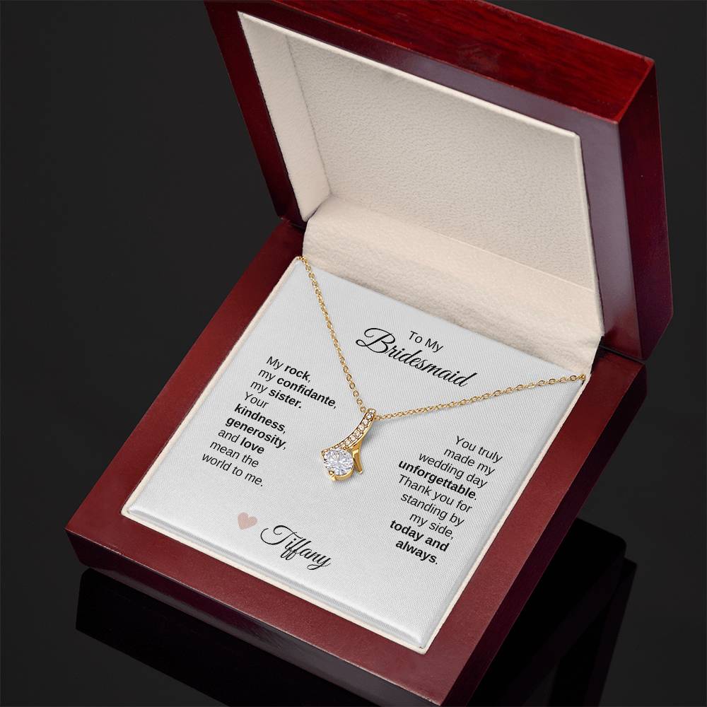 Bridesmaids Wedding Day Gifts Bridal Party Gifts Gold Ribbon Necklace