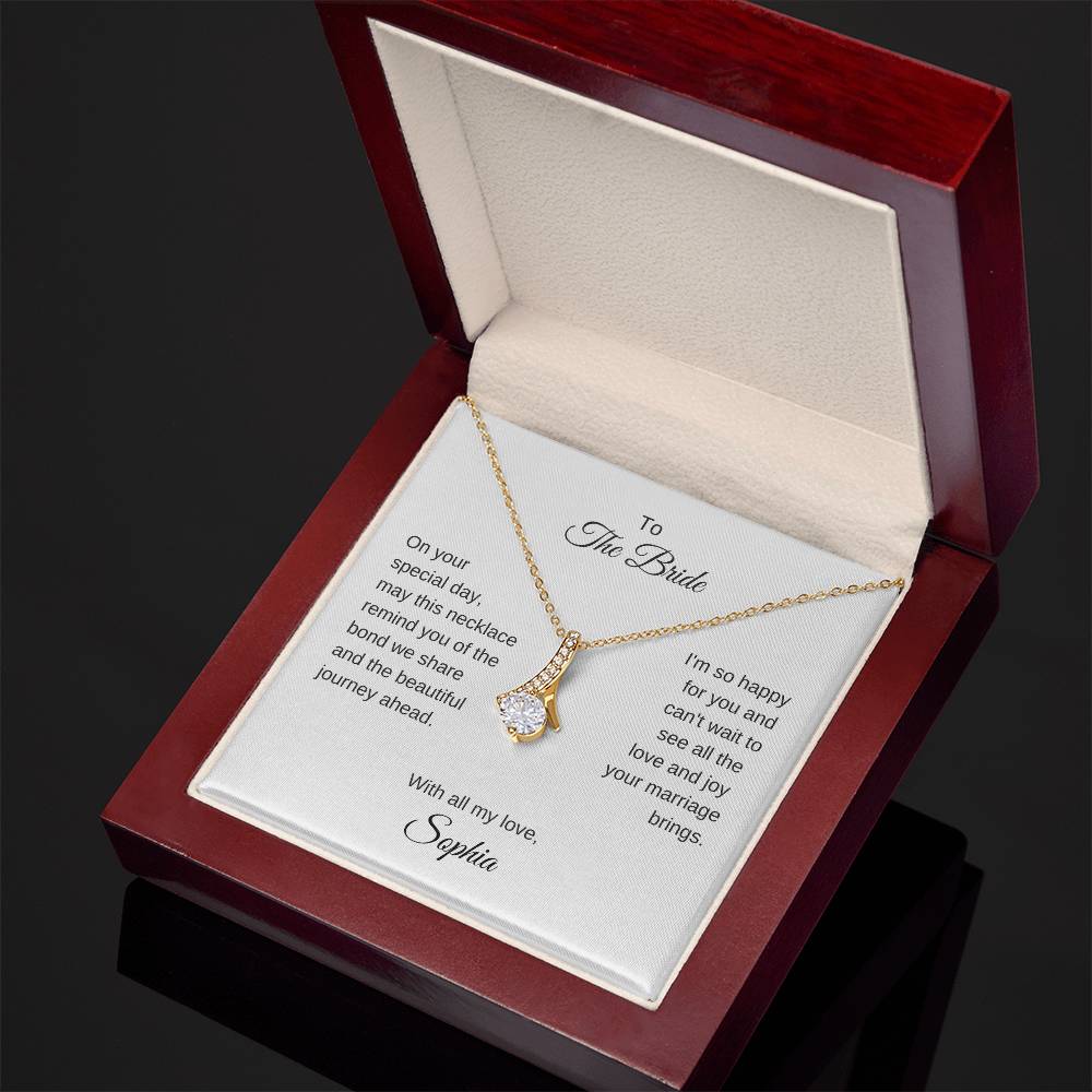 Gift for Best Friend Wedding, Gold Ribbon Necklace, Gift on Wedding for Friend