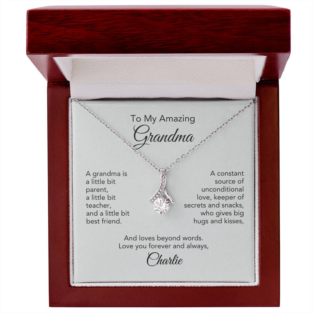 Golden Memories: Ribbon Pendant Necklace Gift for Grandma - Elegant Sentiments!