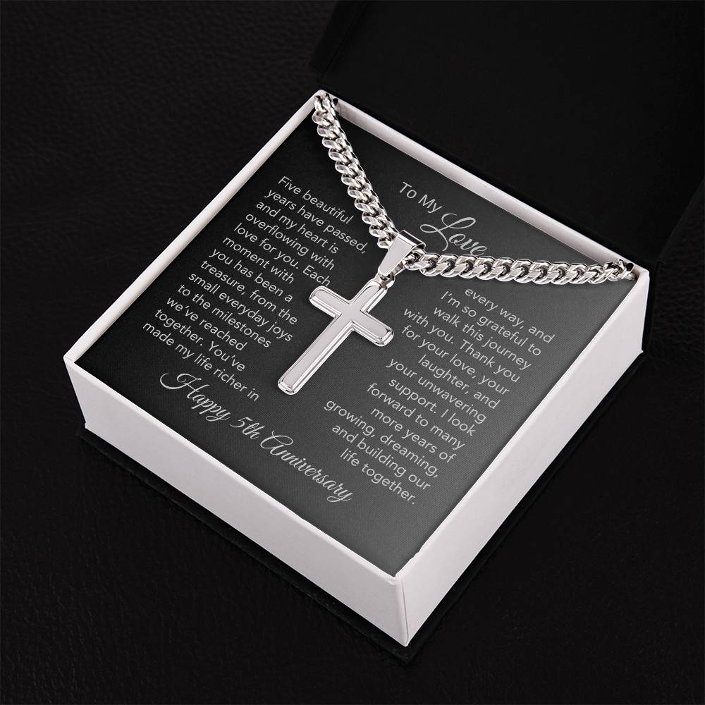 5 Year Anniversary Present for Him 5th Year Anniversary Gifts for Him, Engraved Cross Necklace