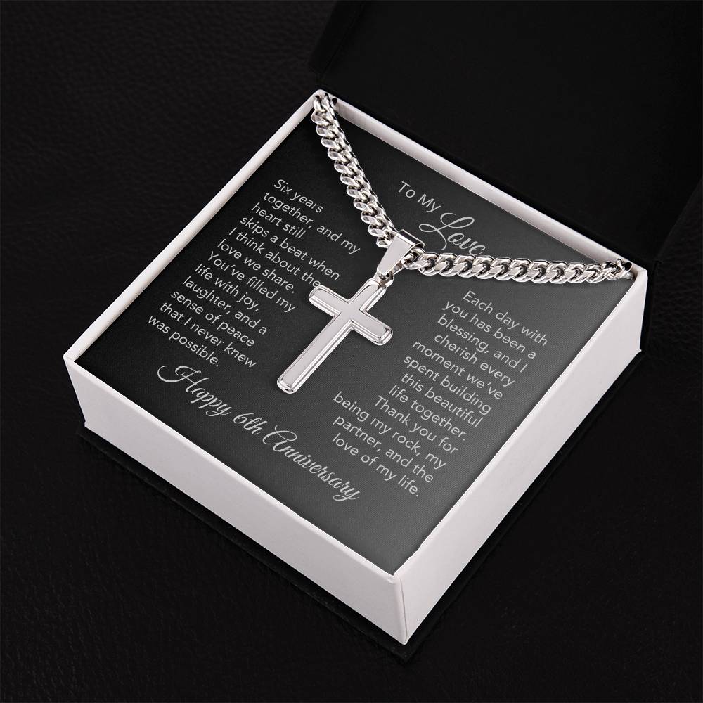 6th Anniversary Gift for Him 6 Year Anniversary Gifts for Him, Engraved Cross Necklace